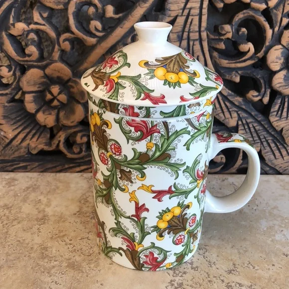 World Market 3pc Tea Set Strainer Cup With Lid Porcelain - Picture 3 of 10